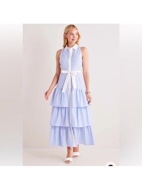 fore M Sleeveless Blue and White Striped Maxi Dress Spring Wedding Guest Dress